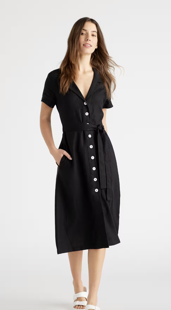 100% European Linen Button Front Dress