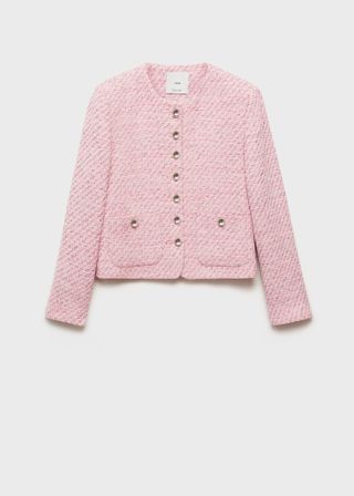 MANGO, Fitted Tweed Jacket in Pink