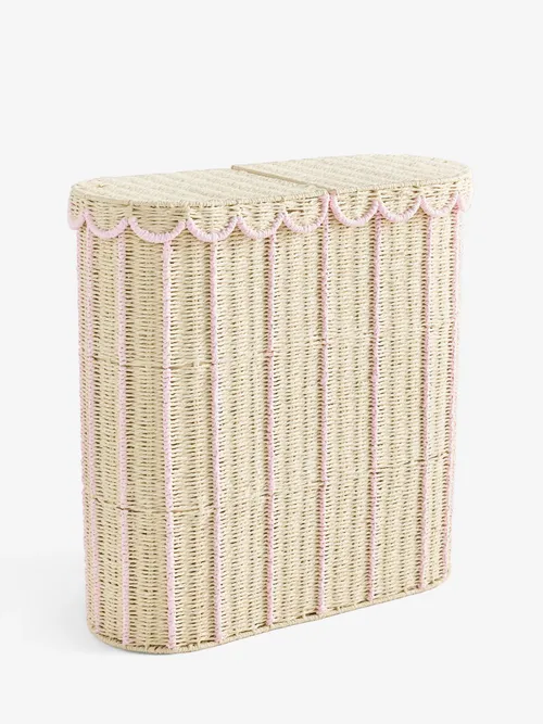 Pink Sorter Scallop Wicker Laundry Basket - Size One