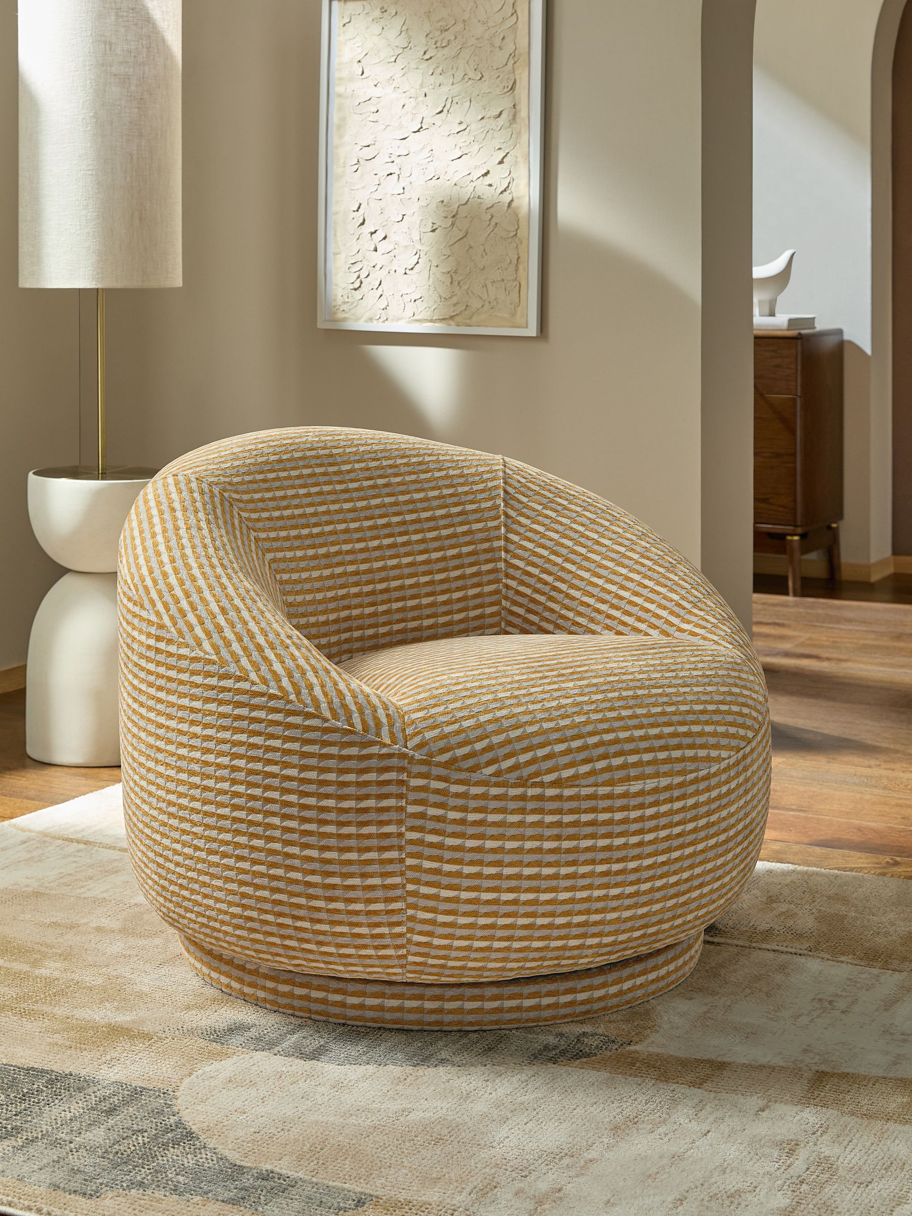 Mini Stripe Geo Ochre Yellow Hague Swivel Accent Chair