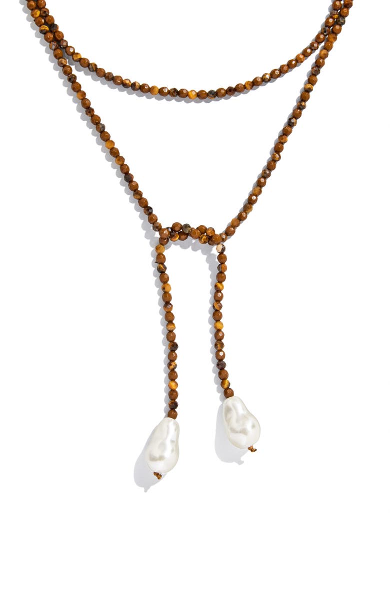 Faux Pearl &amp;amp; Faux Semi Precious Stone Wrap Necklace