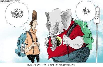 Political cartoon U.S. GOP repeal and replace Obamacare