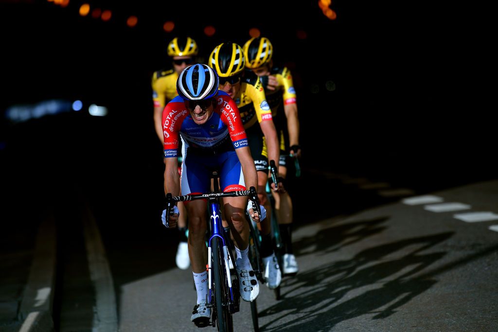 SABIANIGO SPAIN OCTOBER 24 Romain Sicard of France and Team Total Direct Energie Tunnel Shadow during the 75th Tour of Spain 2020 Stage 5 a 1844km Huesca to Sabinigo 835m lavuelta LaVuelta20 La Vuelta on October 24 2020 in Sabinigo Spain Photo by Justin SetterfieldGetty Images