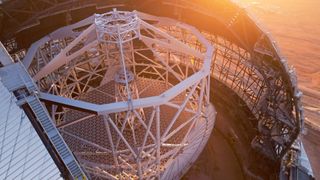 the skeletal frame of a large domed structure