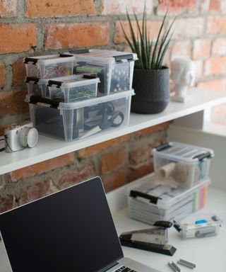 home office organization plastic boxes