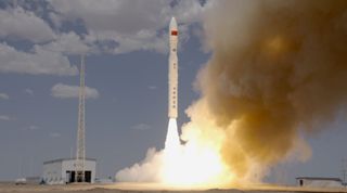 Liftoff of the Lijian 1 solid rocket on July 27, 2022.
