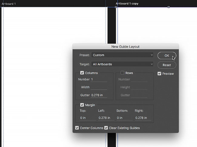 Using the new Guide layout command you can easily set up a grid based on your needs