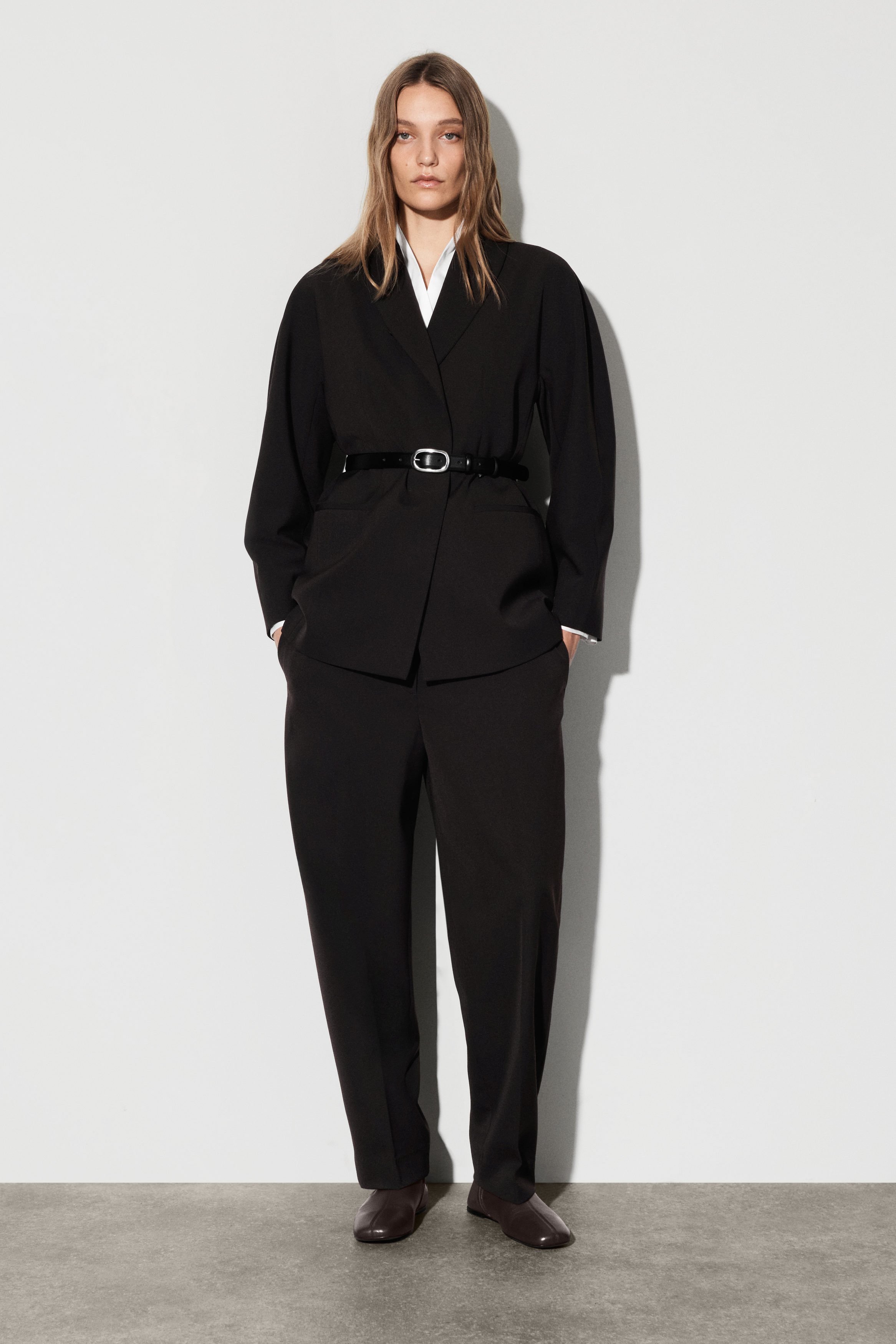 Wool-Blend Barrel-Leg Trousers