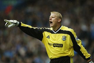 Peter Schmeichel in action for Manchester City against Newcastle in August 2002.