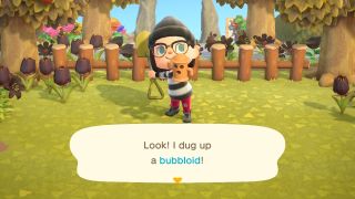 Digging up a Gyroid in Animal Crossing: New Horizons