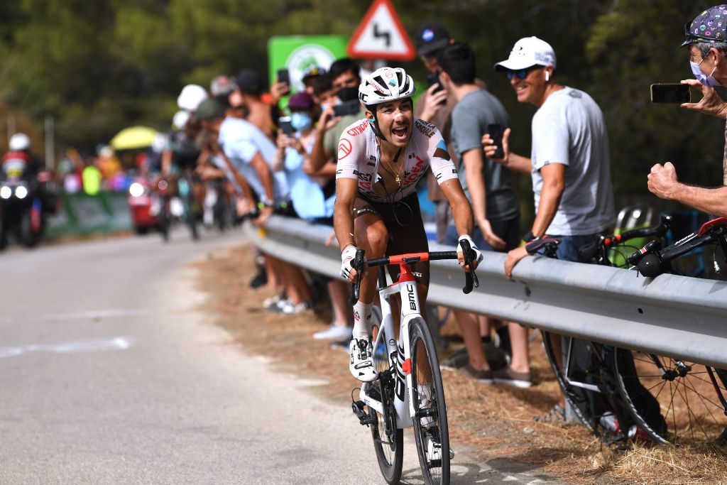 RINCON DE LA VICTORIA SPAIN AUGUST 24 Clment Champoussin of France and AG2R Citren Team in the Breakaway during the 76th Tour of Spain 2021 Stage 10 a 189km stage from Roquetas de Mar to Rincn de la Victoria lavuelta LaVuelta21 on August 24 2021 in Rincon De La Victoria Spain Photo by Tim de WaeleGetty Images