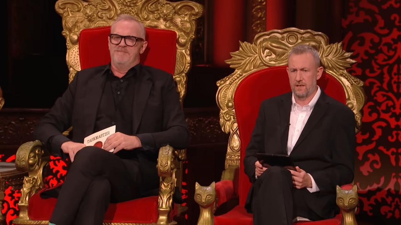 Alex Horne and Greg Davies hosting Taskmaster in Series 21.