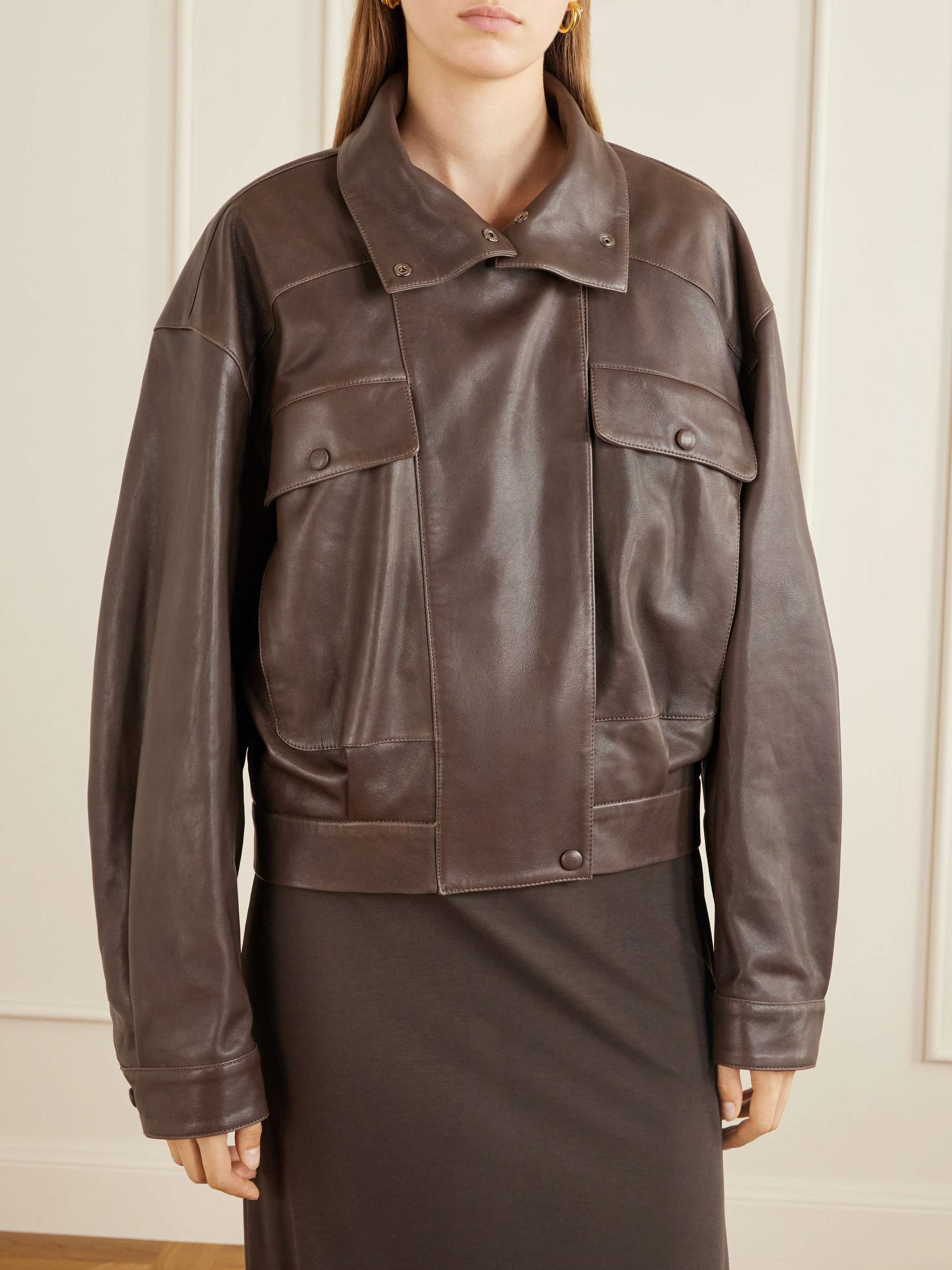 Quincy Cropped Paneled Leather Bomber