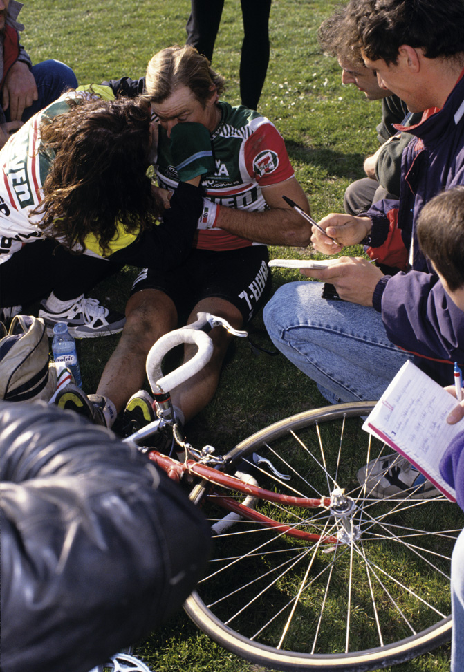 Bauer exhausted after 1990 Paris-Roubaix