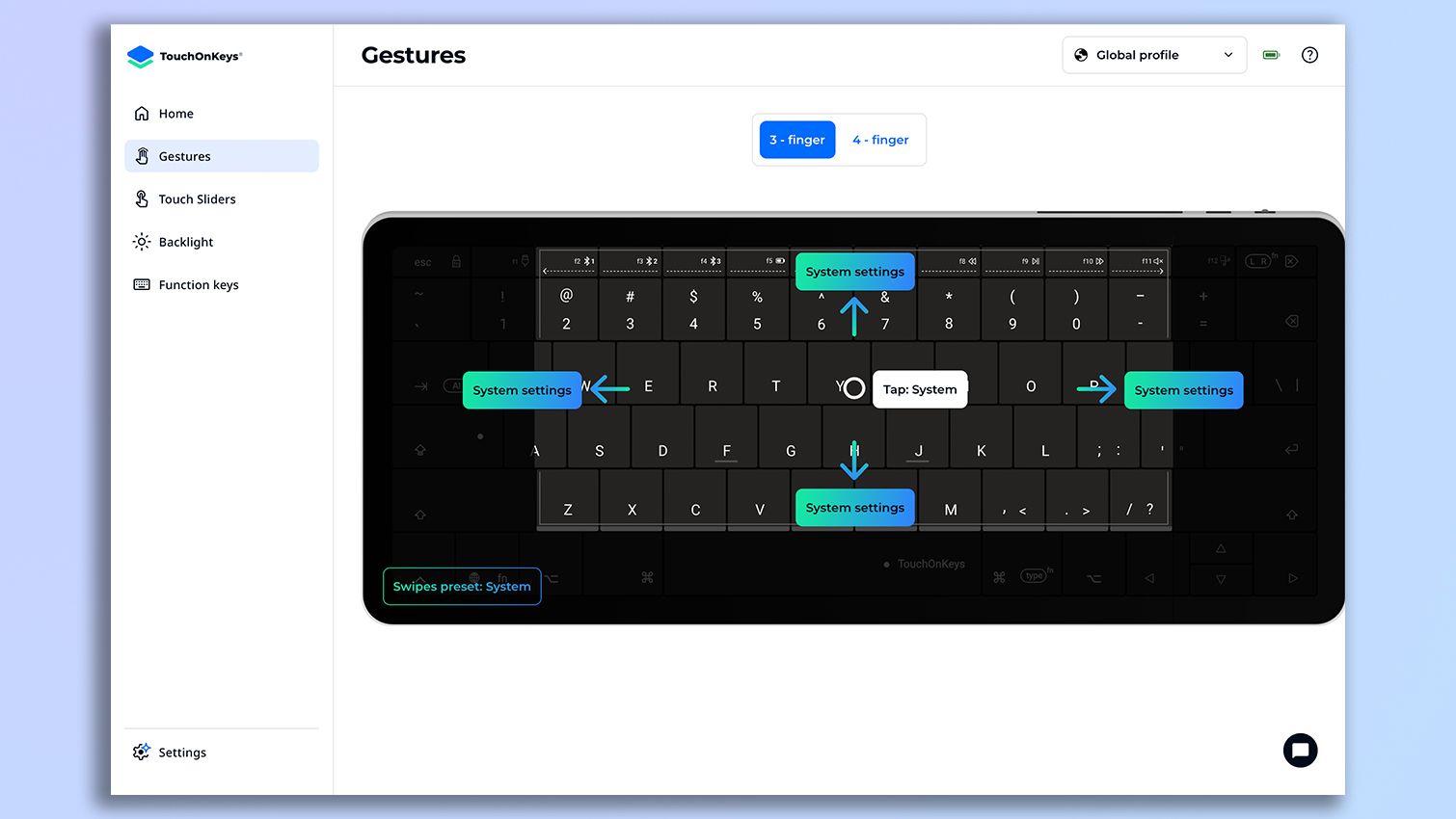 Screenshot of the Clevetura TouchOnKeys app
