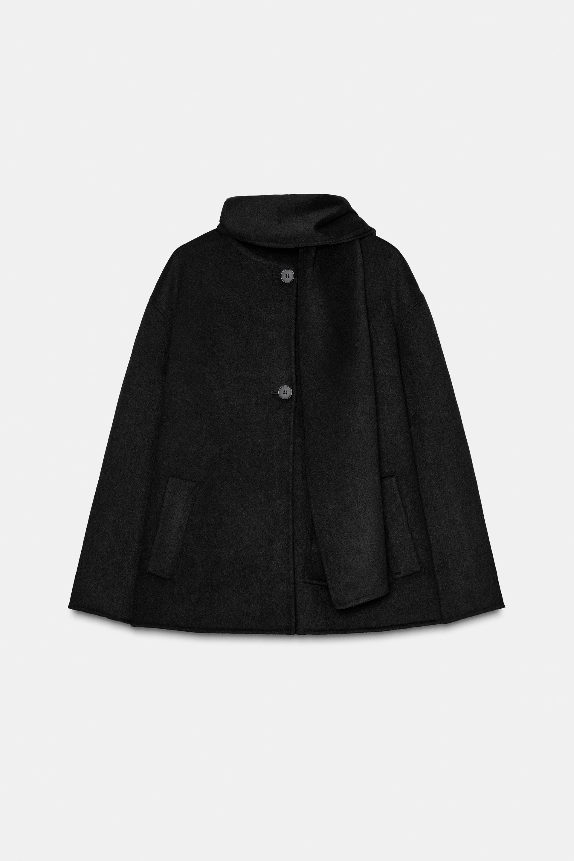 Wool Blend Short Coat With Scarf