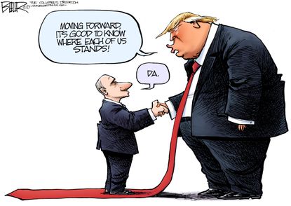 Political cartoon U.S. Trump Putin G20 meeting Russia investigation