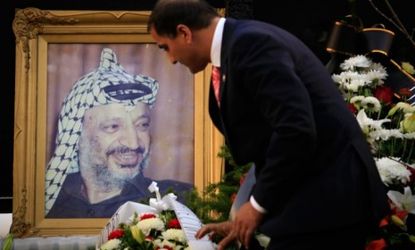 A portrait of the late Palestinian president Yasser Arafat 