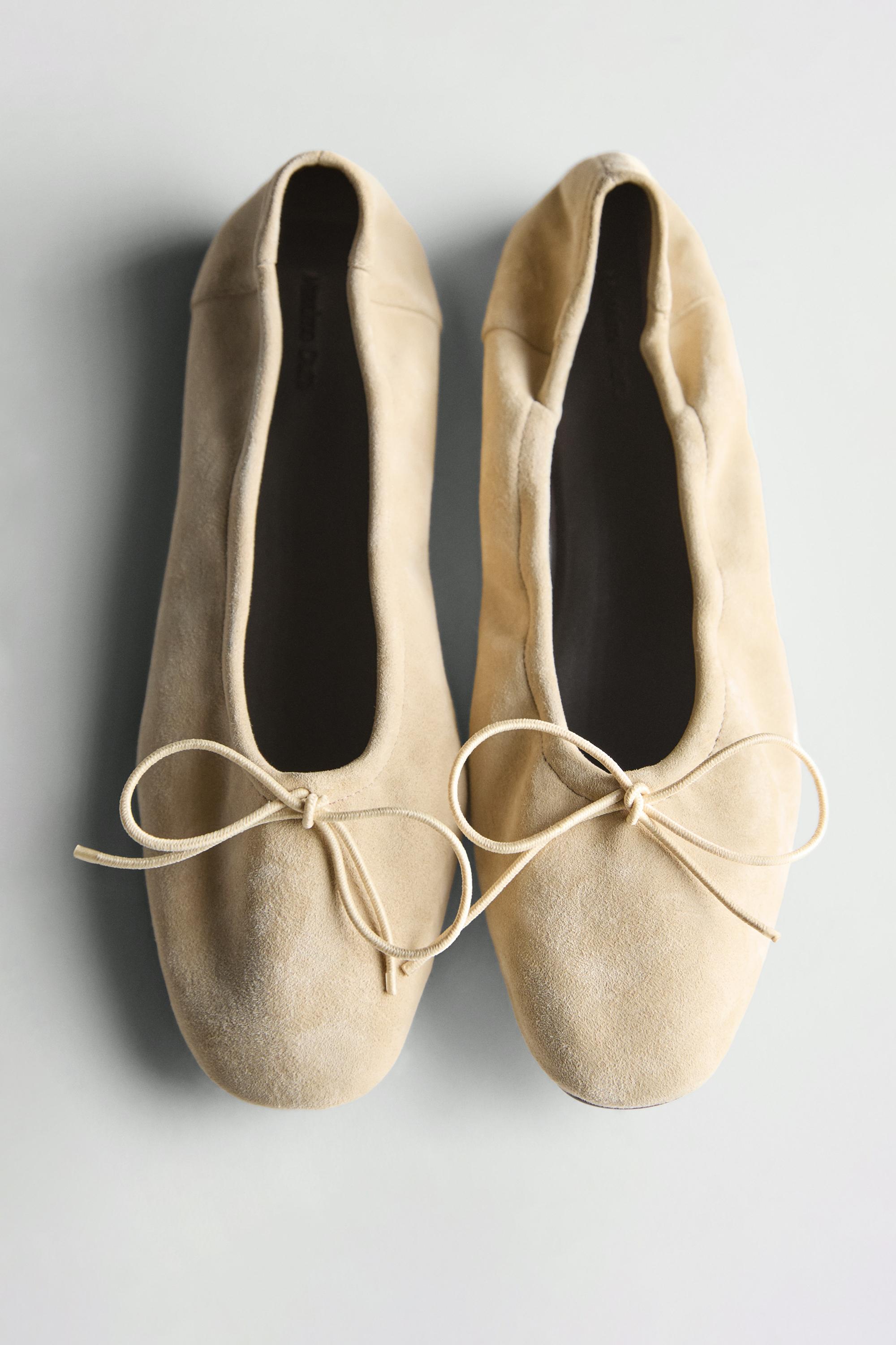 Massimo Dutti, Gathered Ballet Flats With Bow