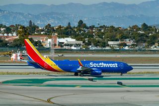 Southwest Airlines Boeing 737-800 prepares for takeoff at Los Angeles International Airport.