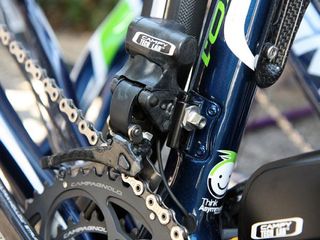 Interesting - Campagnolo's electronic front derailleur attaches to the mounting tab with a nut, not a bolt