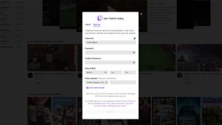 Twitch signup window