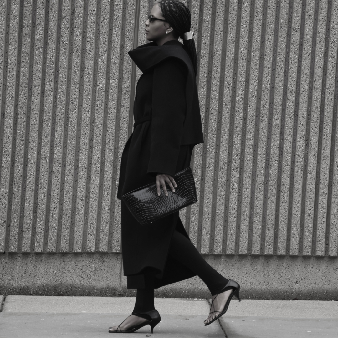 two photos of Maya Moore wearing black