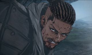 An angry man with blood on his face