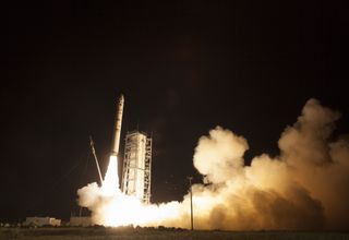 NASA's Lunar Atmosphere and Dust Environment Explorer (LADEE) observatory launches aboard the Minotaur V rocket from the Mid-Atlantic Regional Spaceport (MARS) at NASA's Wallops Flight Facility, Friday, Sept. 6, 2013, in Virginia.