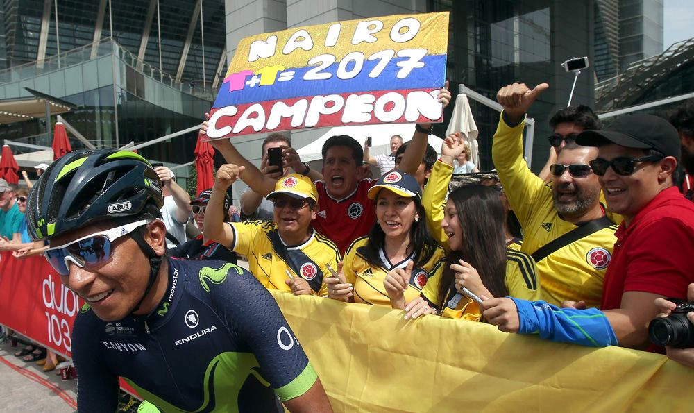 The Colombian fans cheer for Nairo Quintana