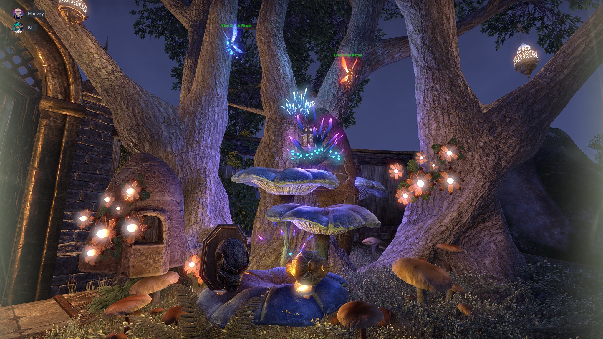 The after image of a tree in an Elder Scrolls Online home, broken apart by Nordenheim.