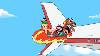 The friend group on a coaster in "Rollercoaster" in Phineas and Ferb.