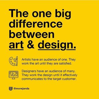 Text post that explains the supposed difference between art and design
