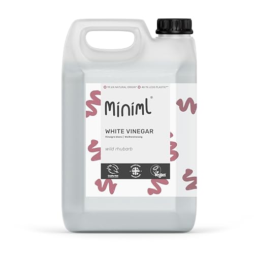 Miniml White Vinegar Cleaning Refill Wild Rhubarb Scented 5l - All Natural Multi-Surface and Multi-Purpose Cleaner, Limescale Remover, Laundry Softener and More - 100 Percent Vegan and Cruelty Free