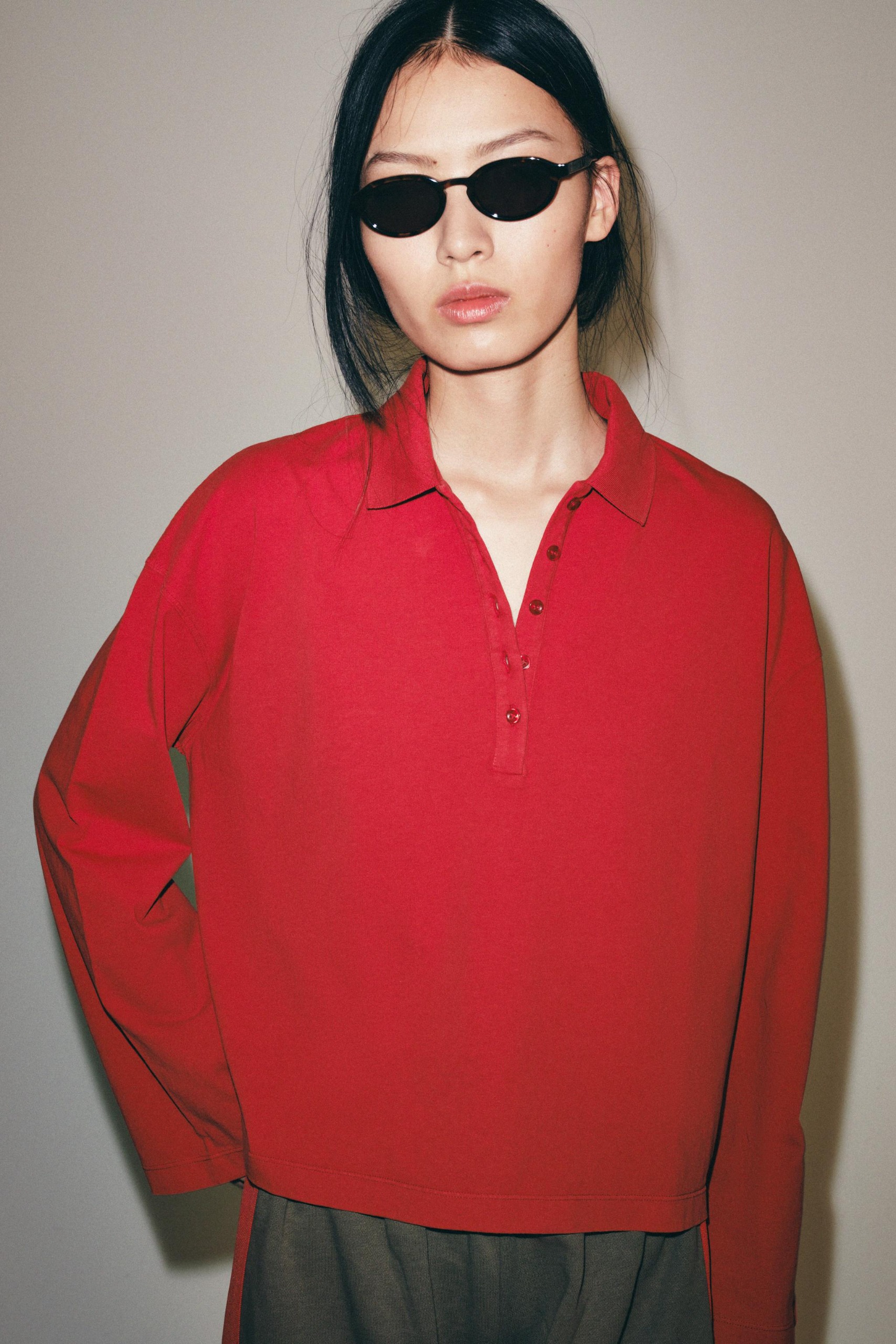Long Sleeve Polo - Red - S