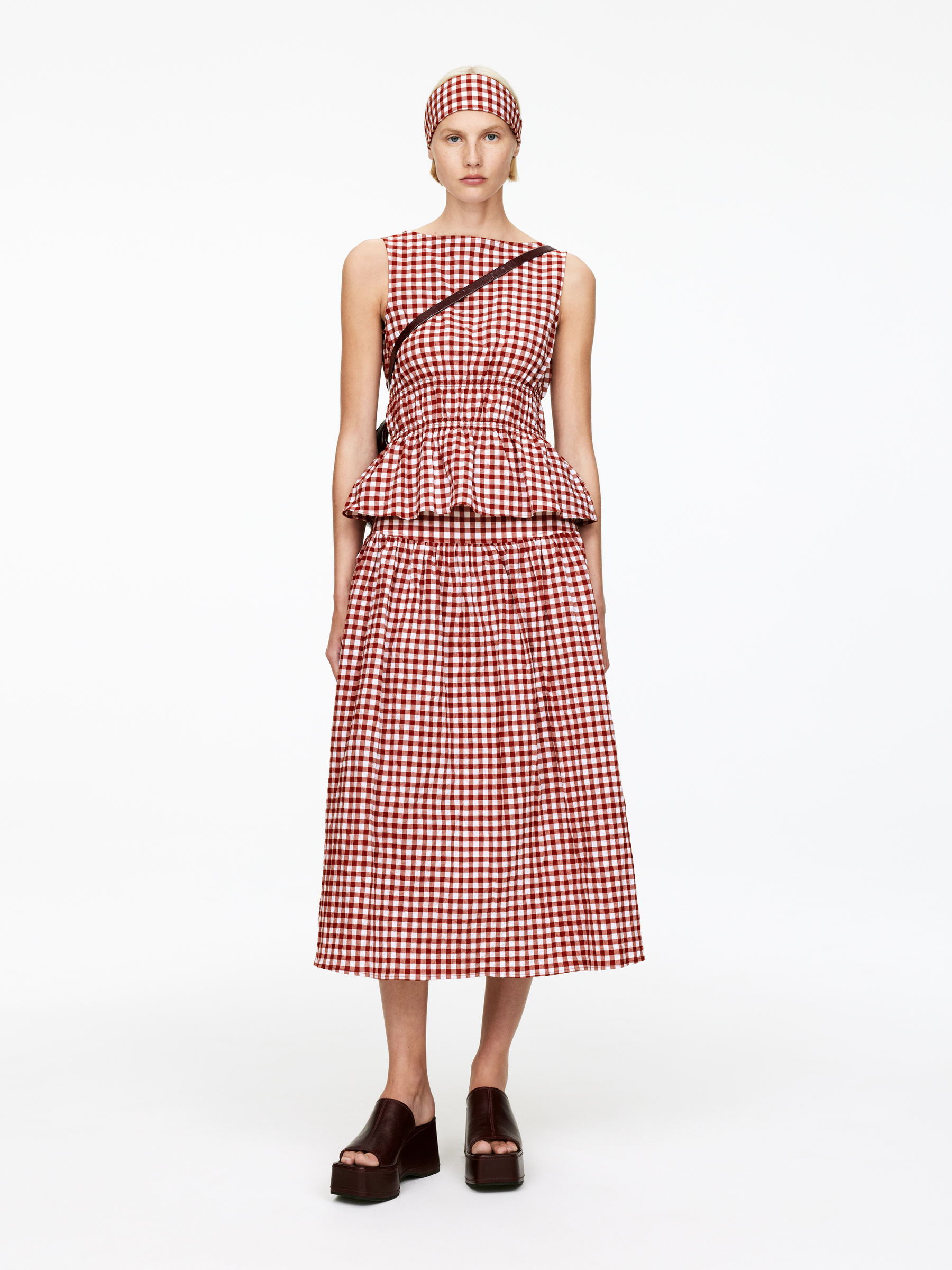 Seersucker Skirt 
 Rust/white 
 Women 
 Arket Gb
