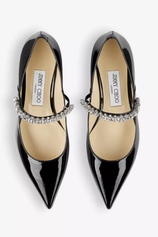 JIMMY CHOO Bing 25 Crystal-Embellished Patent-Leather Flats