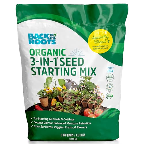 Back to the Roots 3-In-1 Seed Starting Mix 6 Quarts, 100% Organic &amp;amp; Usa Made for Herbs, Veggies, Flowers, W/nutrient Rich Plant Food, Worm-Castings, &amp;amp; Moisture Controlling Yucca Brown