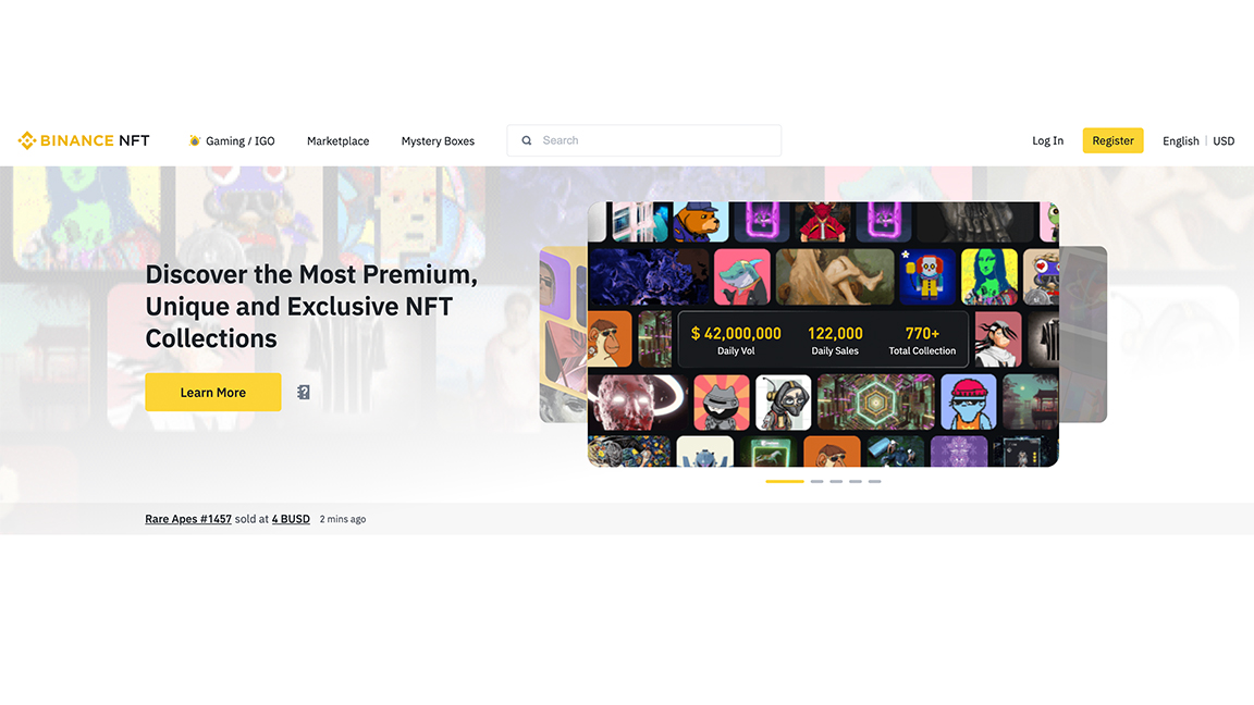 An image of the Binance site, one of the best NFT marketplaces