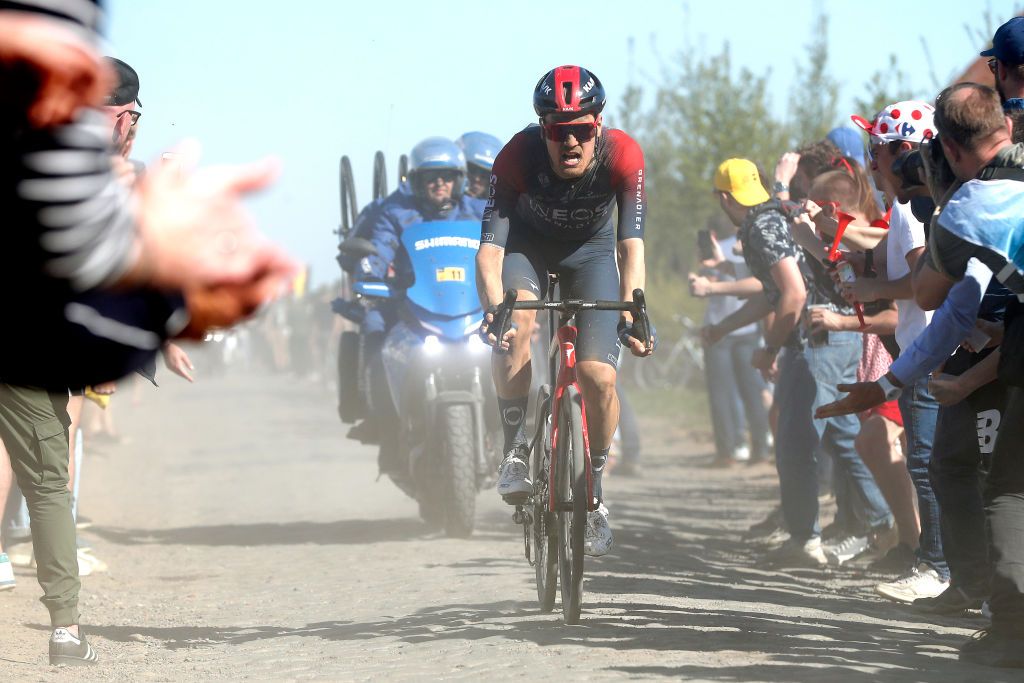 ROUBAIX FRANCE APRIL 17 Dylan Van Baarle of Netherlands and Team INEOS Grenadiers compete in the breakaway during the 119th ParisRoubaix 2022 Mens Elite a 2572km one day race from Compigne to Roubaix ParisRoubaix WorldTour on April 17 2022 in Roubaix France Photo by Bas CzerwinskiGetty Images