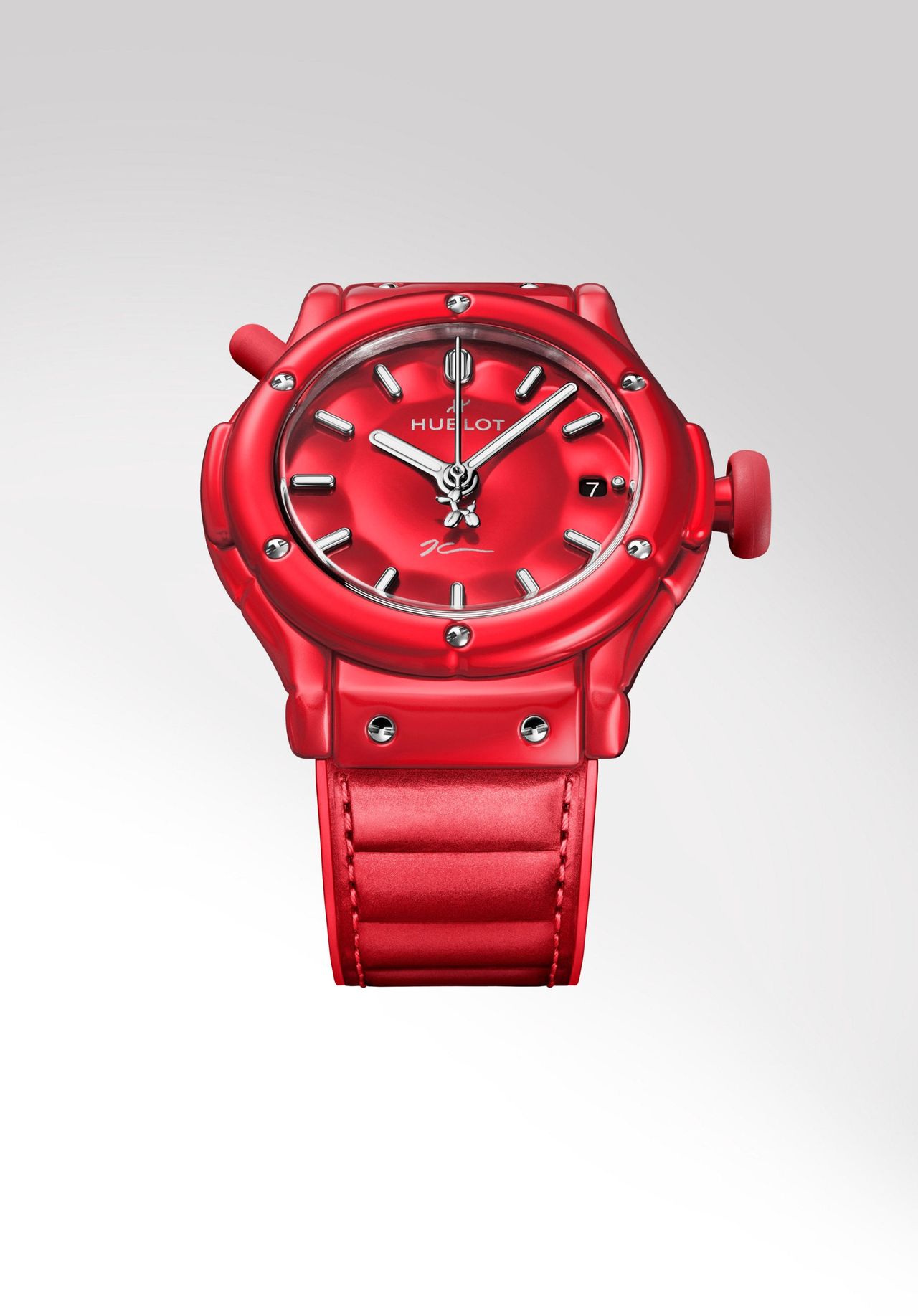Details of watches by Jeff Koons and Hublot. They are in his signature style, bubbly and bright. Almost inflatable