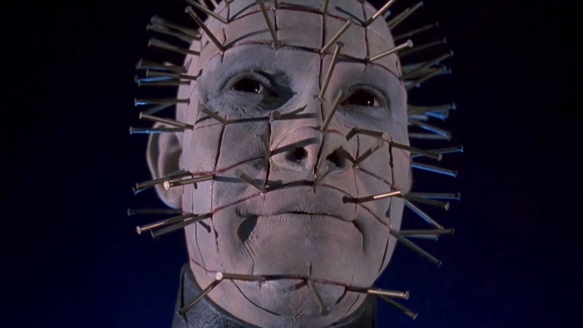 close-up of pinhead's face in Hellraiser III: Hell on Earth.