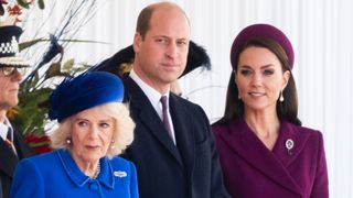 Camilla, Queen Consort, Prince William, Prince of Wales and Catherine, Princess of Wales attend the Ceremonial Welcome by The King and The Queen Consort