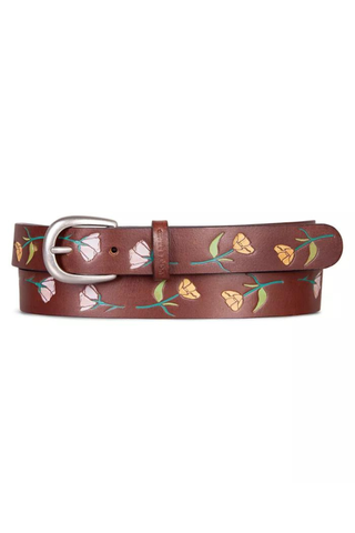 brown belt with floral pattern