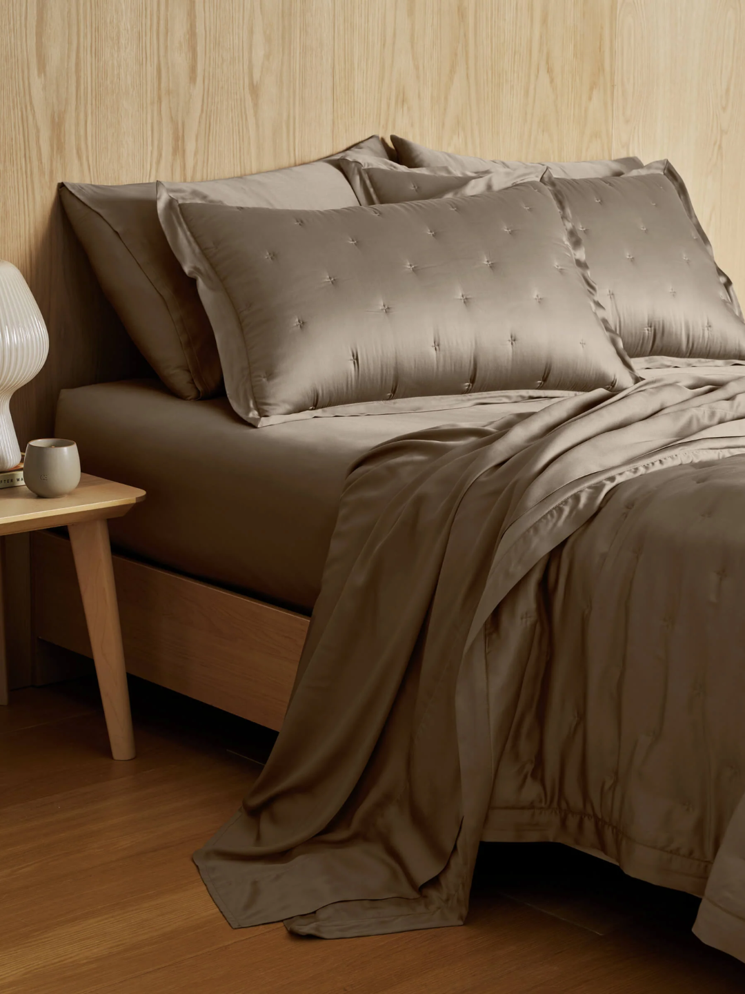 A walnut brown bamboo quilt from Cozy Earth