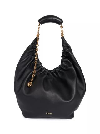 Loewe black leather bag with scrunched top and metal handle