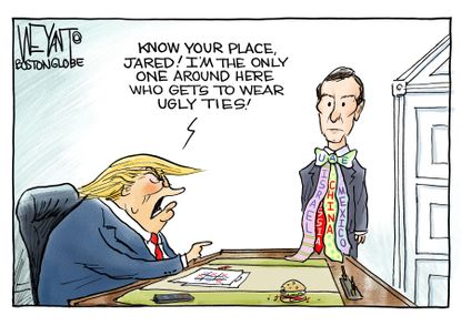 Political cartoon U.S. Jared Kushner security clearance downgrade Trump foreign collusion