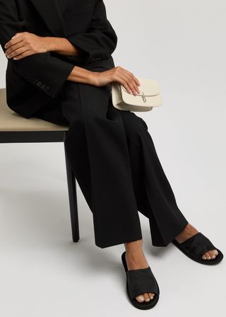 The Row Frances Open Toe Slipper in Silk and Acetate.