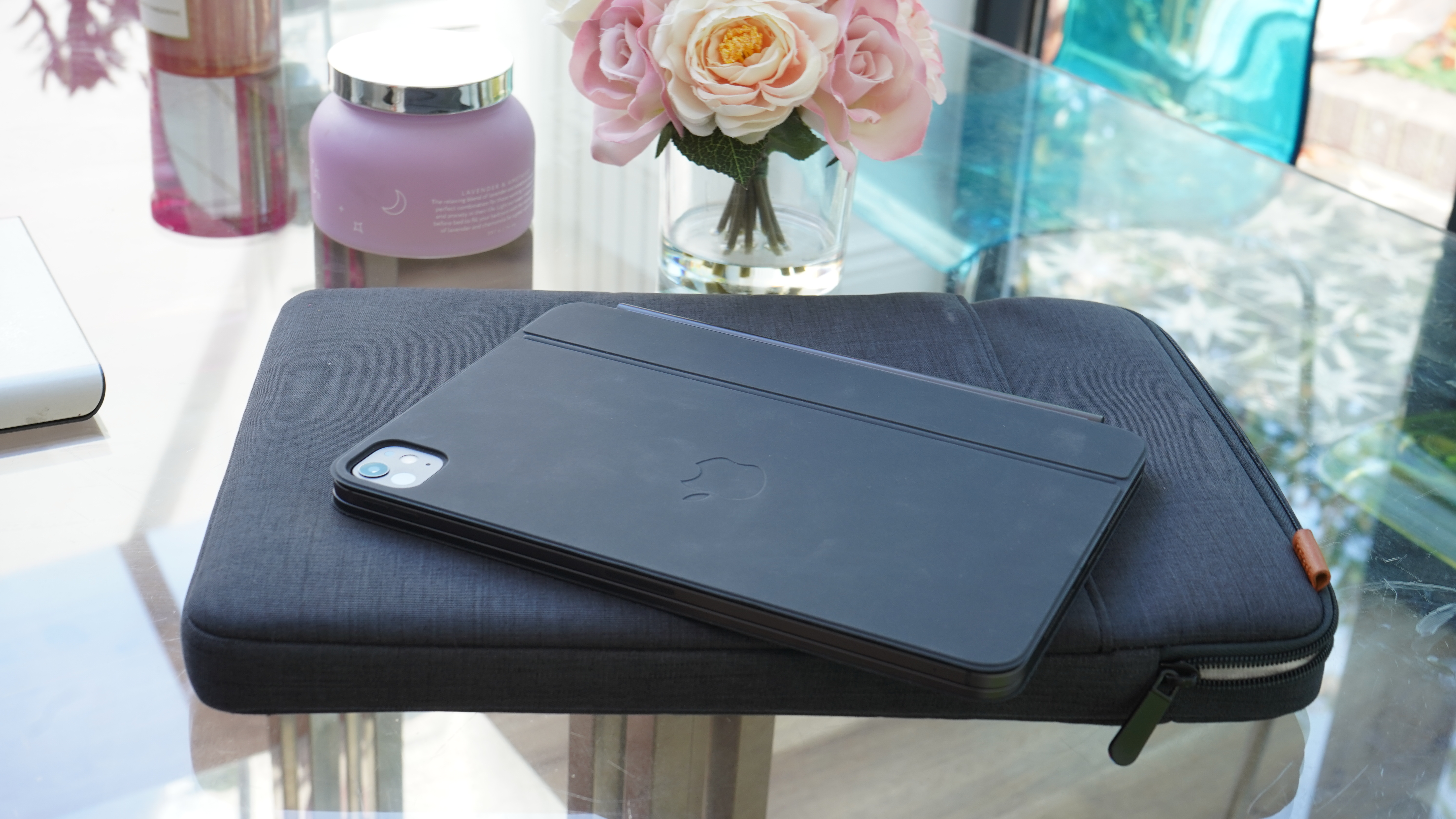 iPad Pro on top of laptop in case