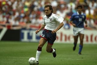 Tony Dorigo in action for England against Brazil in 1993.